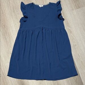 Umgee V Neck Ruffled Sleeve Oversized Fit Blue Shift Dress
